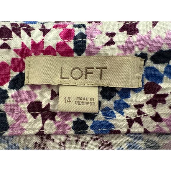 LOFT Linen Blend Mosaic Midi Wrap Skirt Womens Size 14 Violet Event Cottage - Picture 11 of 12